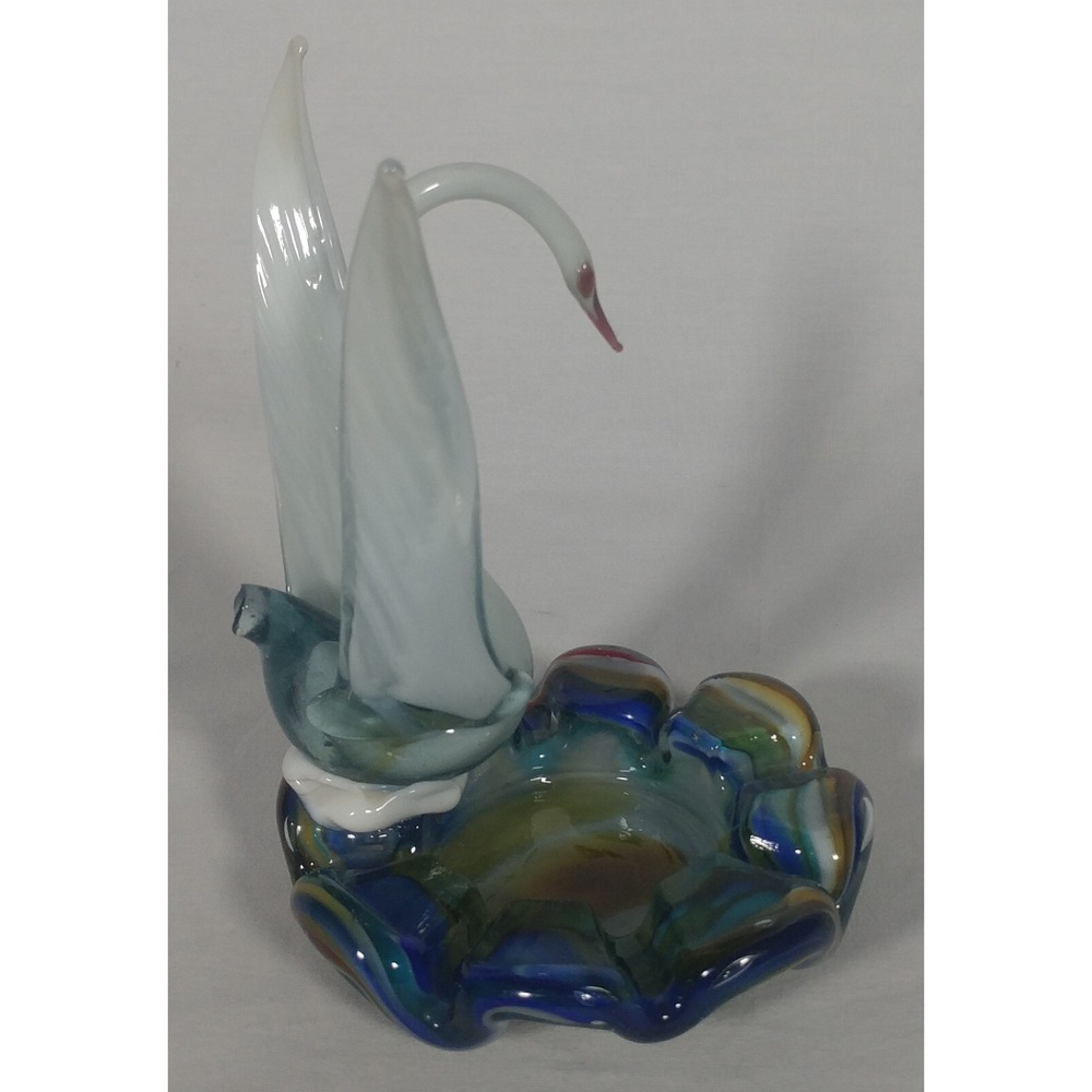 RARE 1940s Mexican Blown Glass Swan Ashtray Trinket Figurine Broken Tail - Picture 4 of 8